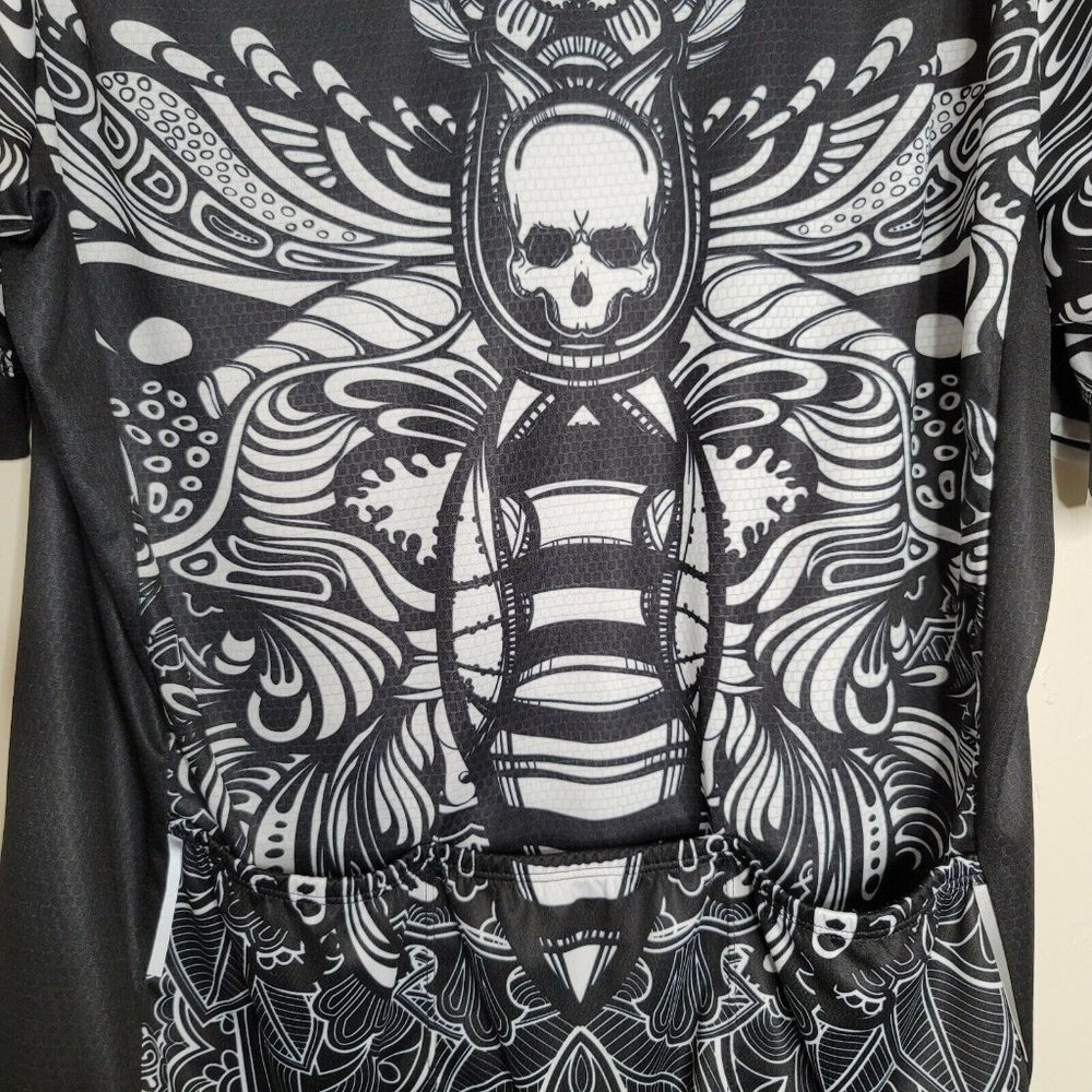 4Ucycling Men's Skull Black White S/S Cycling Jersey Size 3XL 3/4 Zip